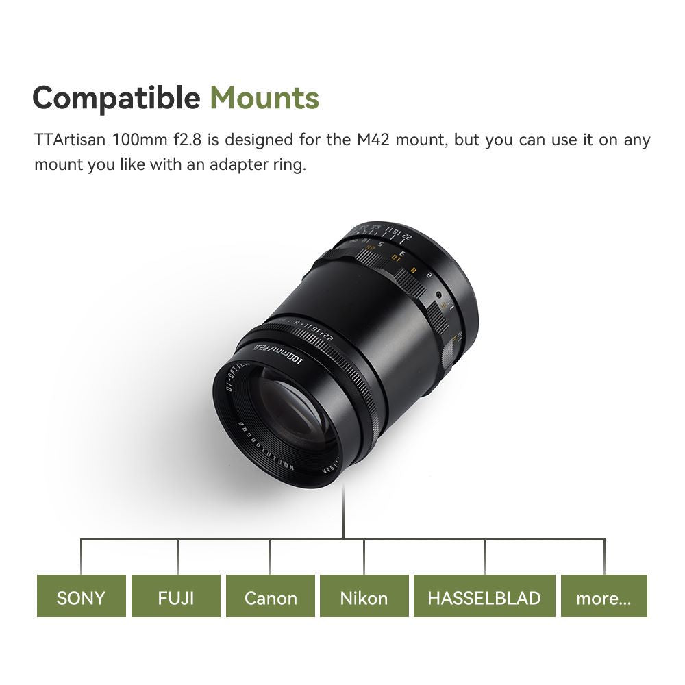 TTArtisan 100mm F/2.8 Bubble Bokeh Full Frame Lens for M42 mount - universal type SLR DSLR camera