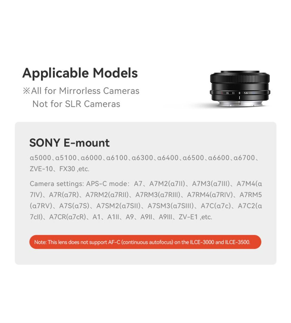 TTArtisan AF 14mm F/3.5 APS-C Prime Lens for mirrorless camera - Sony E Fujifilm X