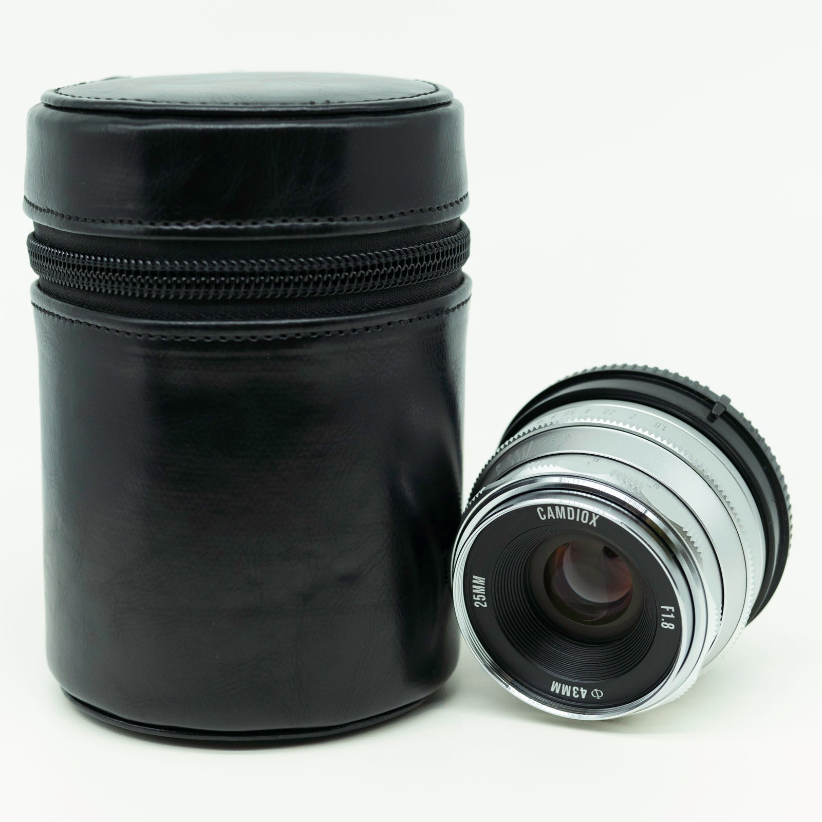 Camdiox 25mm f/1.8 manual lens for APS-C mirrorless camera - Canon EOS M Fujifilm Sony Olympus OM-D silver color