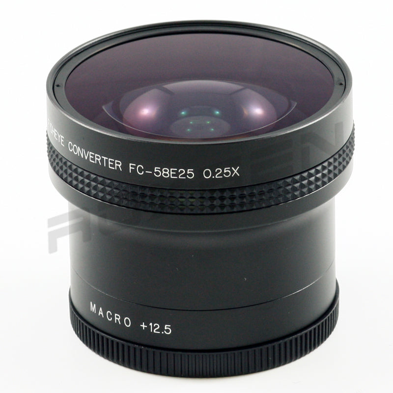 0.25x Fisheye Super Wide Conversion Lens 180 degrees 52mm / 55mm / 58mm for Canon Sony Nikon Panasonic Pentax +12.5 macro